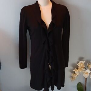 HP Elie Tahari silk cashmere black ruffle front cardigan